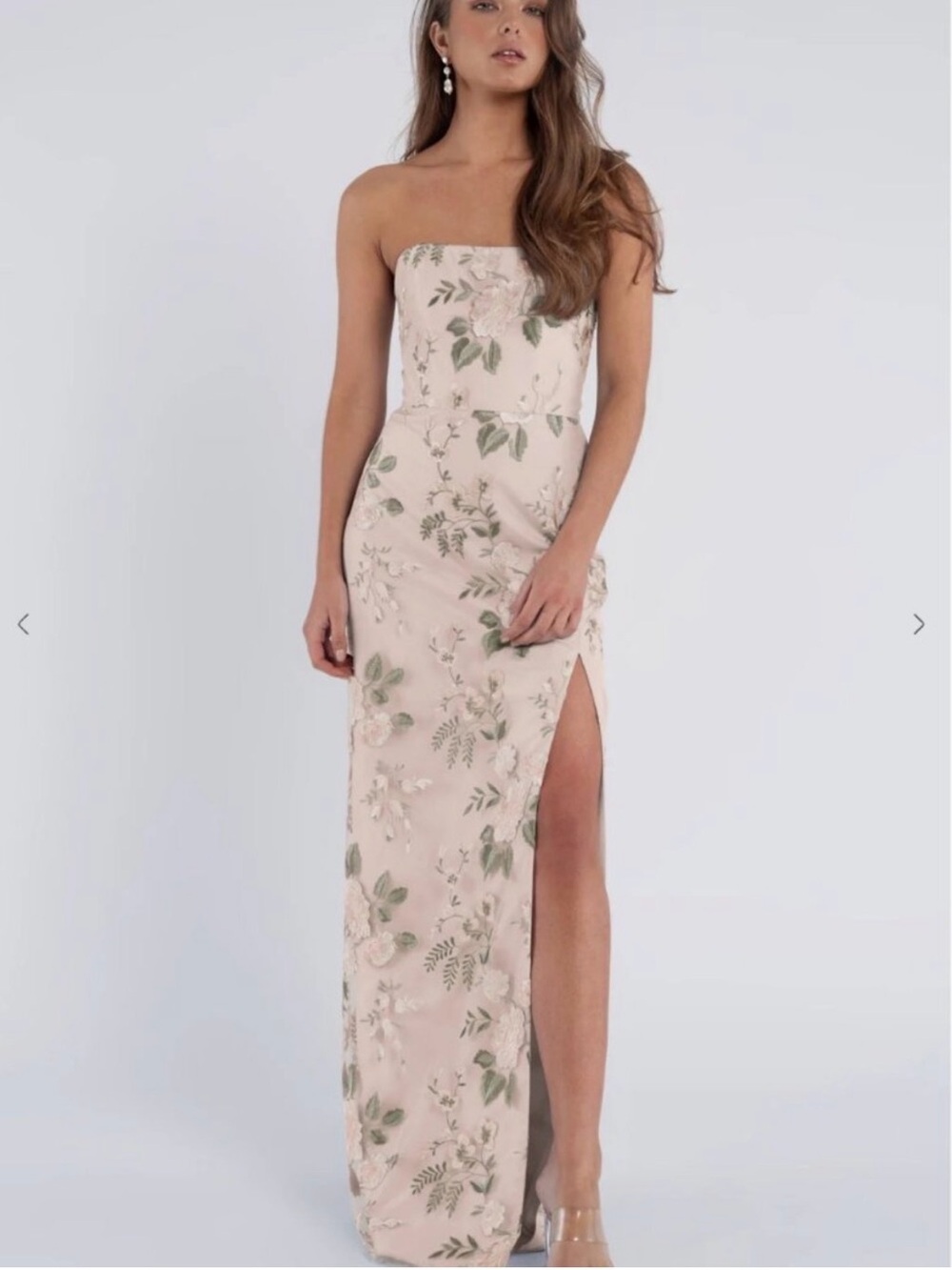 Jenny Yoo Blush Strapless Floral Embroidered Maxi Dress
